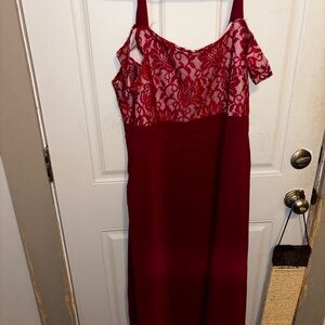 Chic One Shoulder Red Lace Dress